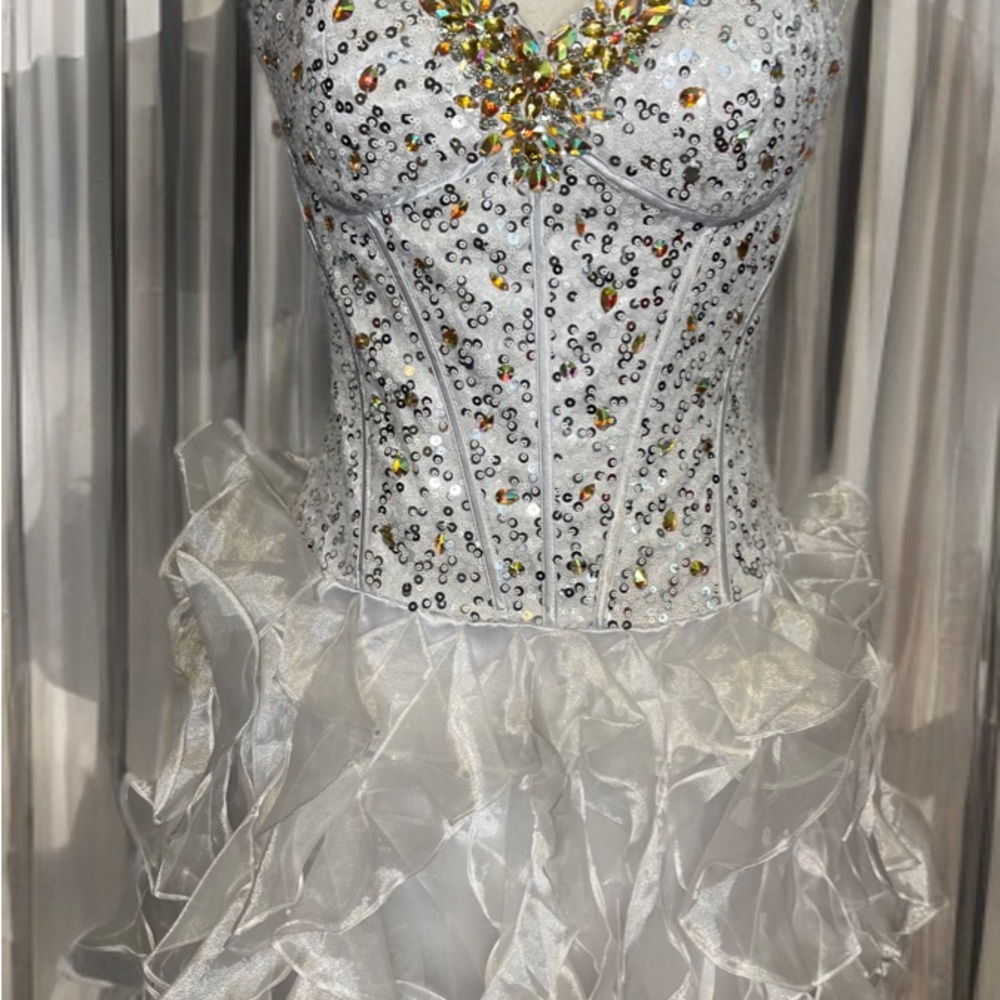 Sequin Embellished White Corset Dress